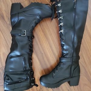 New Knee High Combat Boots with pockets